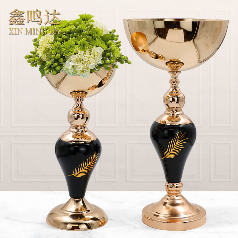 婚庆插花器入户大门花瓶落地装饰客厅玄关铁艺电镀软装花器摆件