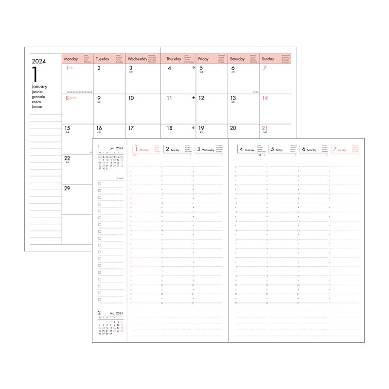 【特惠2折】MRKS202烫金法文封面手帐本笔记本B变型竖式时间轴周