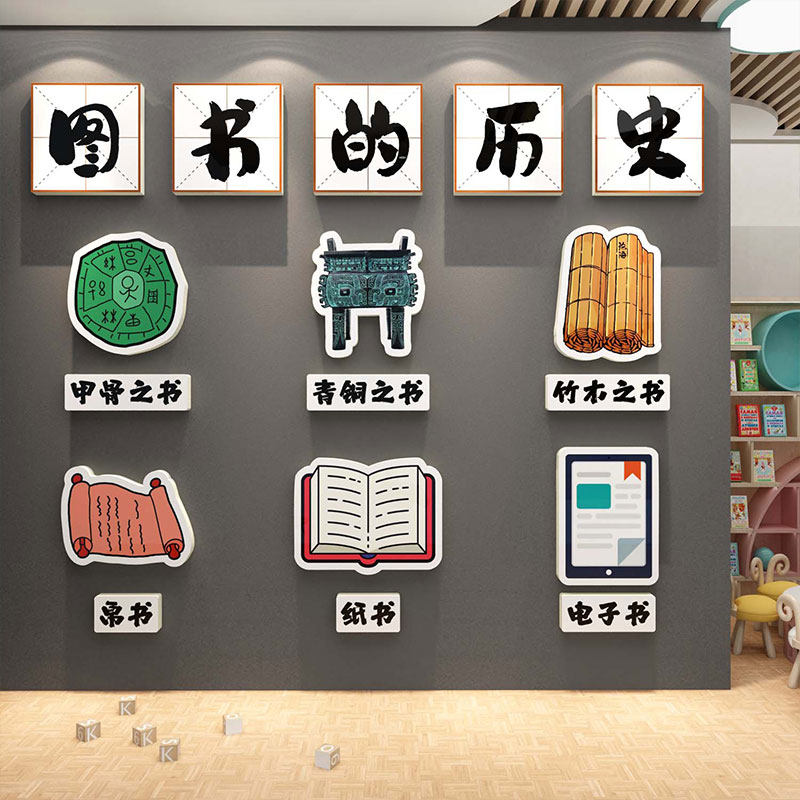 儿童图书角的历史布置装饰画阅读区绘本馆阅览室幼儿园环创文化墙