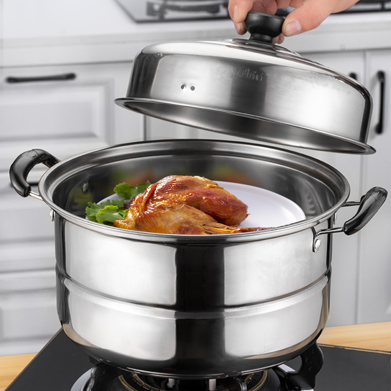 家用单层1层2小蒸锅不锈钢层加厚大容量汤锅大号电磁炉锅具