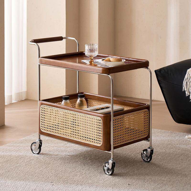 复古茶简实几木茶几可动客厅藤编咨询客服小移推车收纳置约物架餐