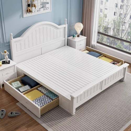 r白色实木床1.8米式1.5米1.美2米双985人单人现代简约经济型储物