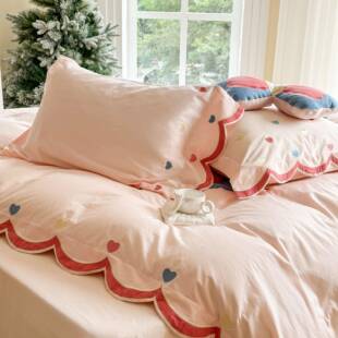 公主大蝶结贴MIDUO蝴布刺绣加密5精水洗0棉女孩卧室三四梳件套