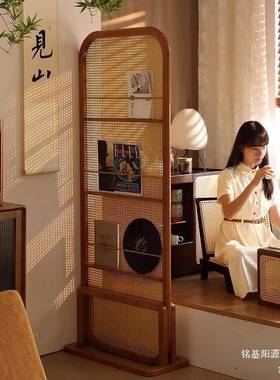 中式复古隔杂断屏风可移动藤编架沙发边志客厅入DNL对户遮挡正门