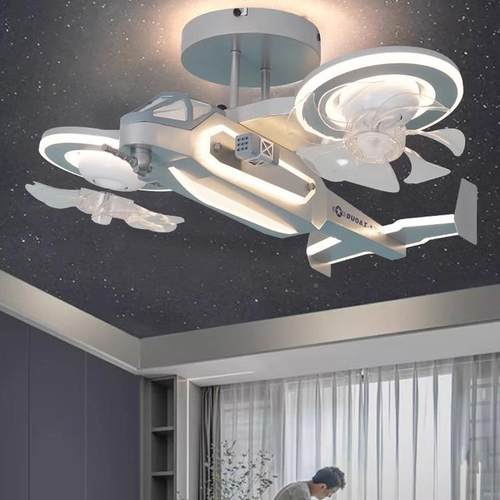 飞风扇灯儿童房灯孩男37869创意网红飞机模型机男电扇灯童房间智