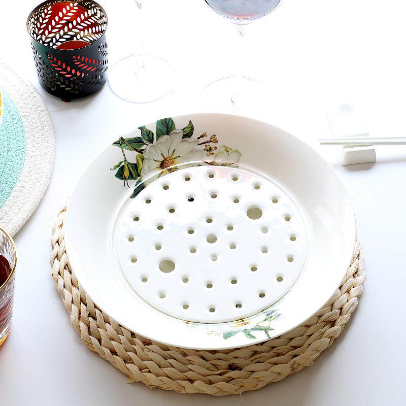 水骨瓷饺子盘沥双层盘深家RSC用大号水饺盘子可轻两用盘奢新款