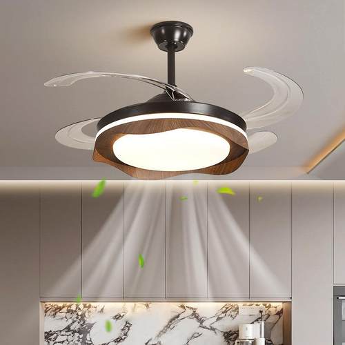 胡989扇桃木隐形风灯原木色餐厅灯静音吊灯现代简约家用20扇年25