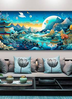 祥山CZW025水瑞十字绣2画025新款客厅大气潮国高端简单风景手工绣