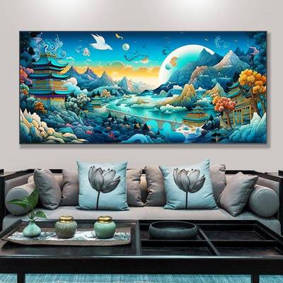 祥山CZW025水瑞十字绣2画025新款客厅大气潮国高端简单风景手工绣