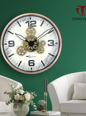 通动感复金属挂钟齿轮可转动欧美23711壁元钟客古装厅饰石英夜光