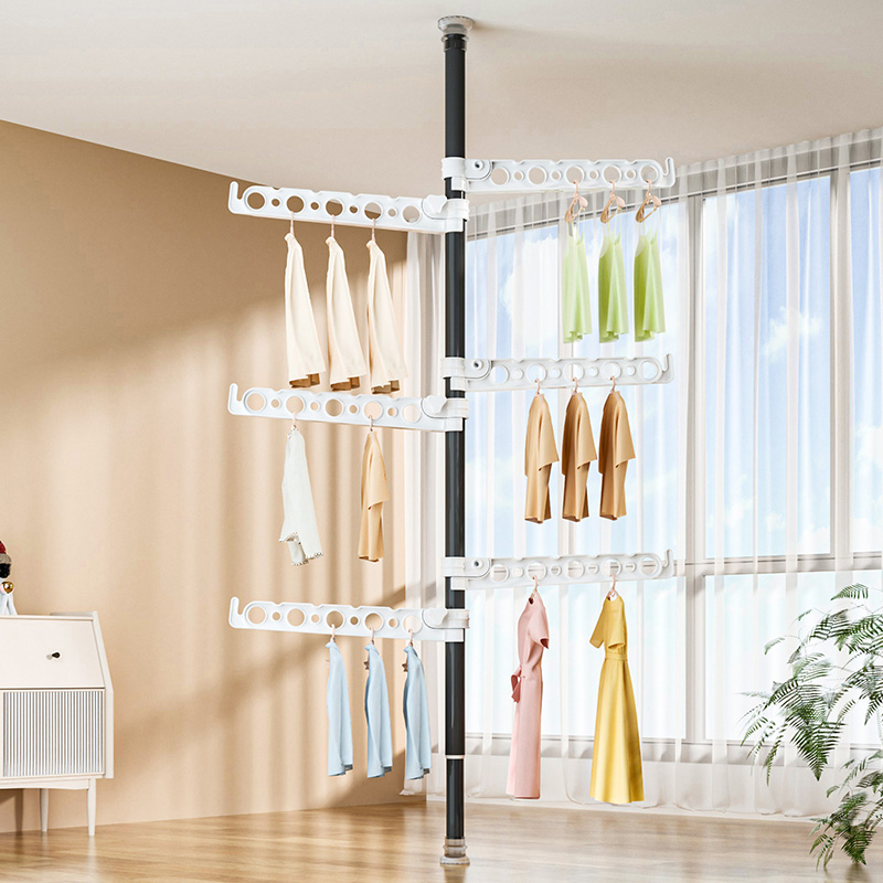 顶天立地晾衣架置衣架竖杆阳台飘窗晾衣杆卧室家用单杆室内挂衣架