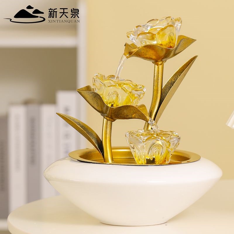 新天泉招财玻璃流水摆件循环水桌面高档摆件办公室家居客厅装饰