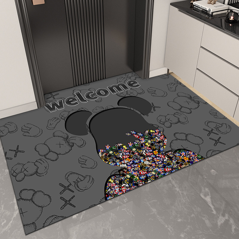 高级感暴力熊地垫入户门垫2023新款免洗pvc可擦裁剪门口地毯进门