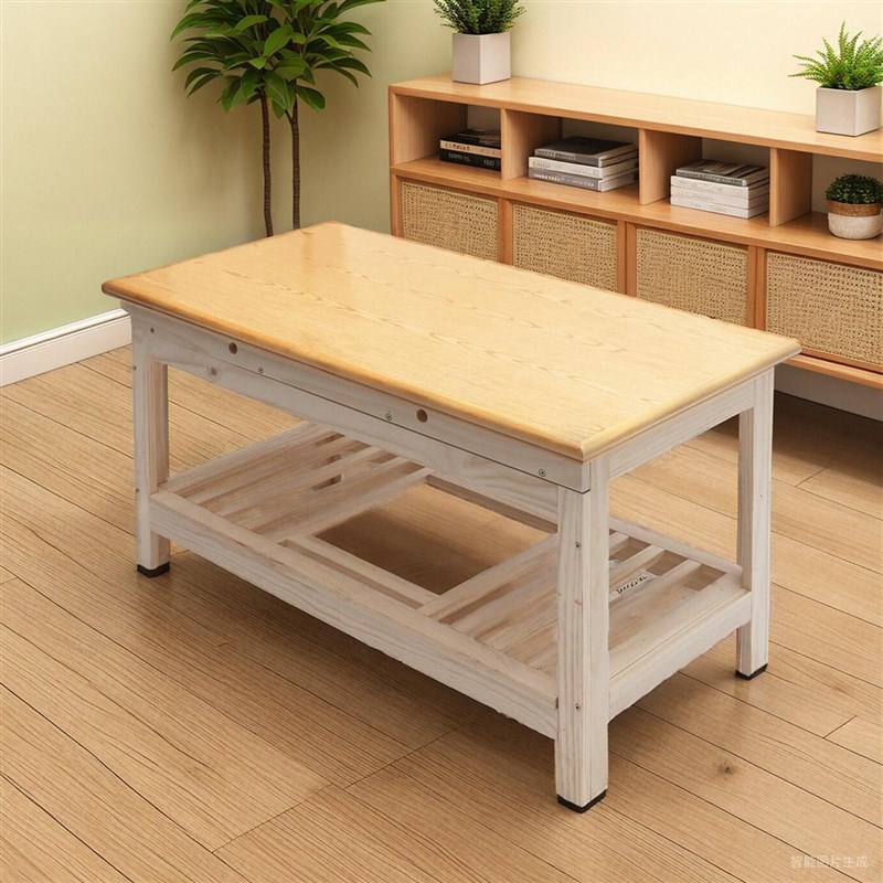 湘汉全实木烤火桌家用可折叠长方形无漆抽屉式实木茶几一体取暖桌