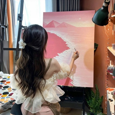 肌理画diy材料全套立体石英砂丙烯数字油画手工粉色沙滩彩画治愈