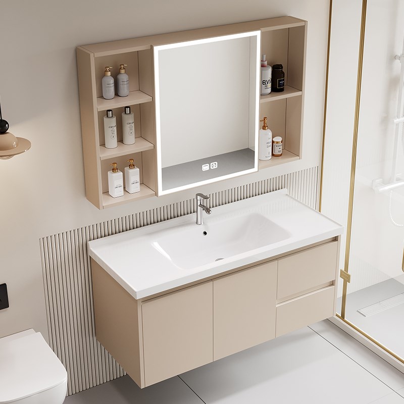 新款奶油风陶瓷一体盆浴室柜卫生间洗脸盆小户型洗手盆洗漱台