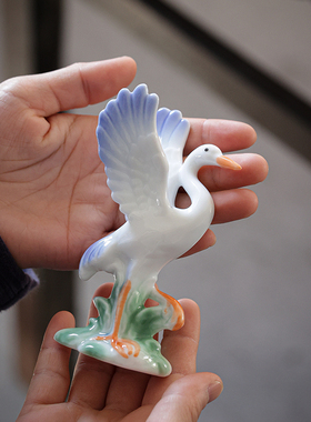 创意陶瓷动物仙鹤小摆件家居园艺花盆鱼缸流水器装饰造景小配件