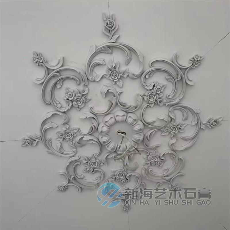 石膏灯盘吊灯法式镂空花圈角花造型天花板吊顶雕花装饰线条浮雕花