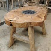 侘寂风原木香樟木老料整板不拼接茶台茶几围炉煮茶炭电二用