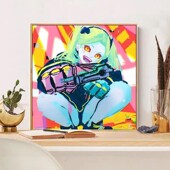 丽贝卡赛博朋克边缘行者诡异女孩涂填色手绘涂鸦颜料装 饰数字油画