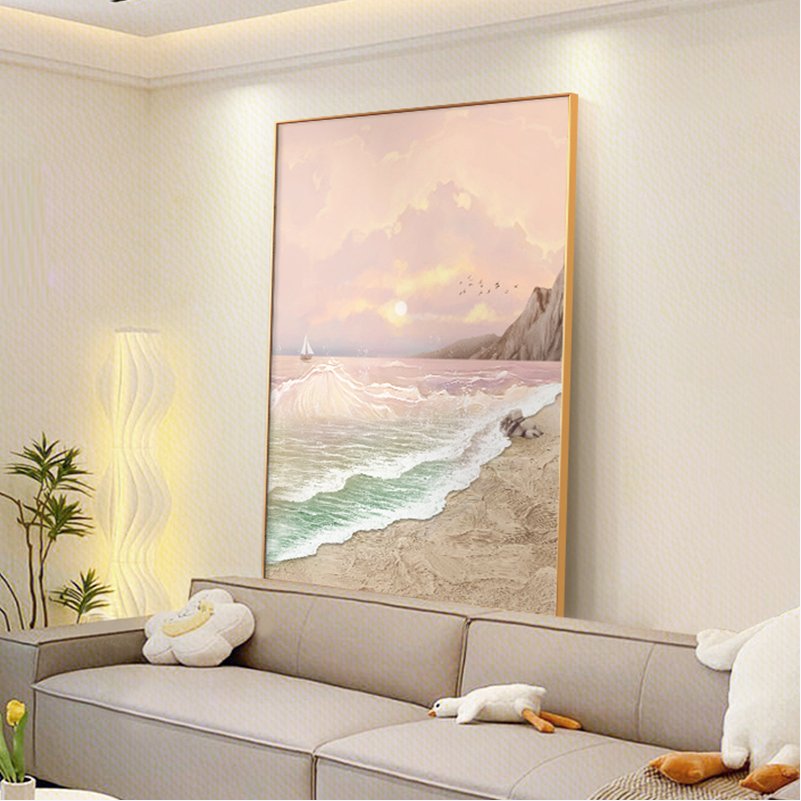 奶油风客厅装饰画现代简约沙发背景墙挂画海景落地画肌理玄关挂画