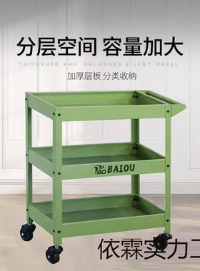 绿色三层推车工业工具车轮手推车静音滚AGR收纳小零件移动花架风
