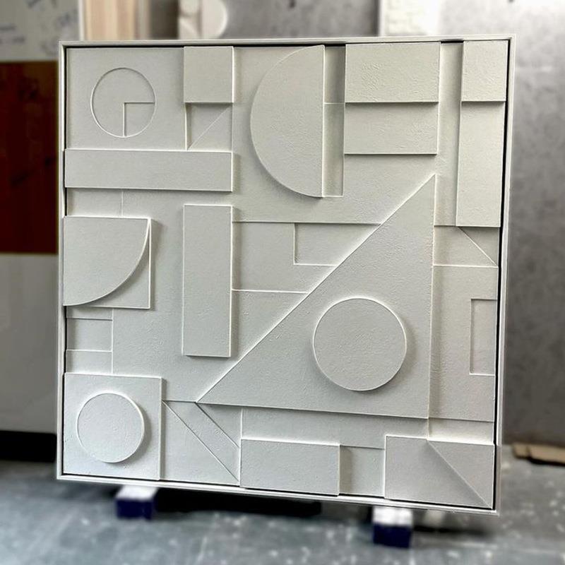 客色厅浮雕装画现代简约高档竖版玄关立63247体饰单幅白壁挂画抽
