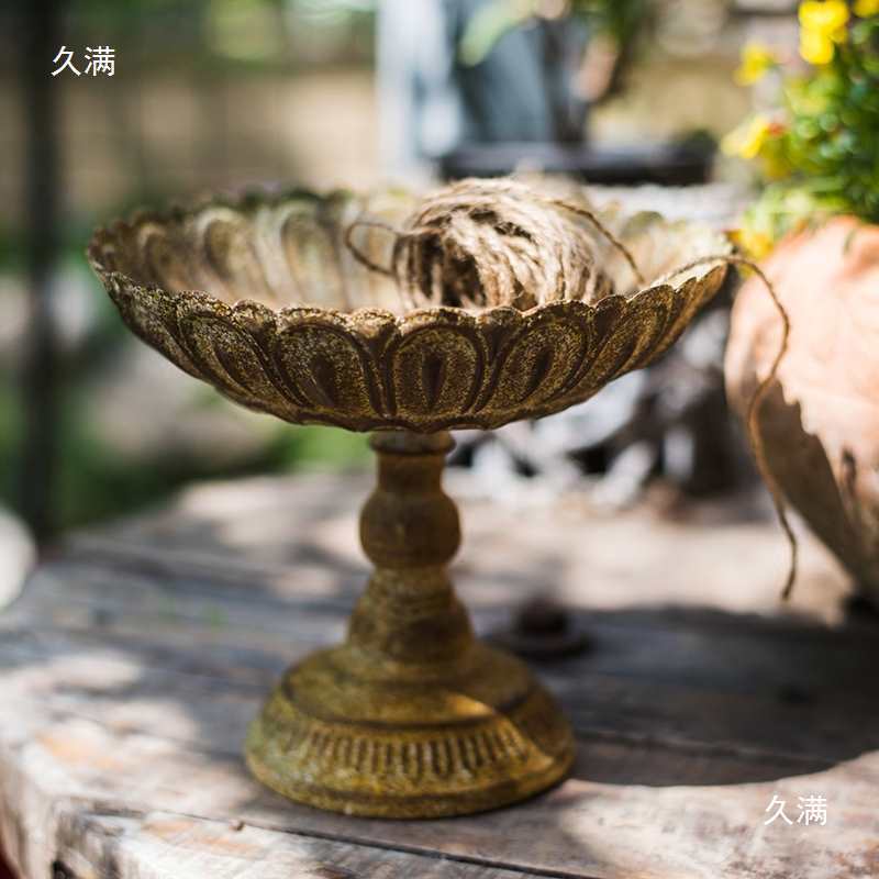 铁艺烛台鸟食盆复古高脚花器花盆花园庭院装饰杂货ZAKKA