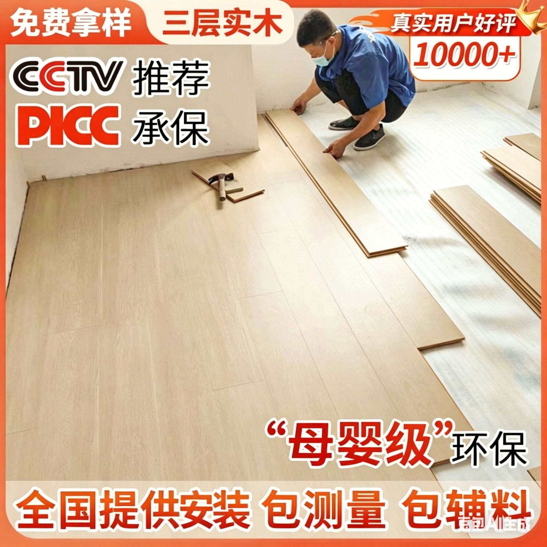 新三层实木复合地板家用地暖环保奶油风家装整芯木地板提供安装