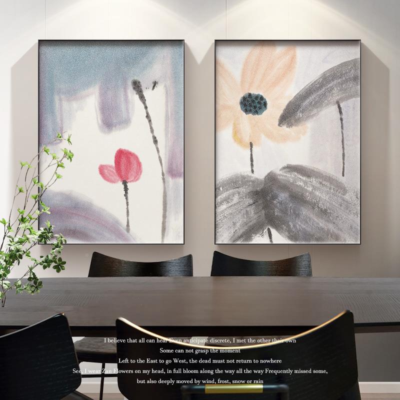 蓉蒂并客厅25943中式荷芙花艺术挂画餐厅新轻奢壁画书房样板
