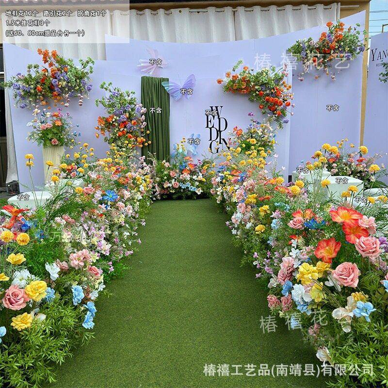 奈油画风套装地照排花婚礼仪式莫奈油画舞台拍布假置仿莫真花花路