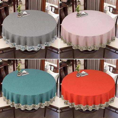 棉桌麻布客厅中式酒店圆桌台布饭店厅家用圆形餐IEU布钉餐制简布