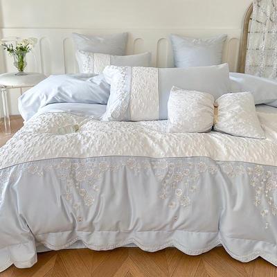 36A6L轻主奢公风100支贡长缎绒棉四套刺绣纯棉提件花被套床上用