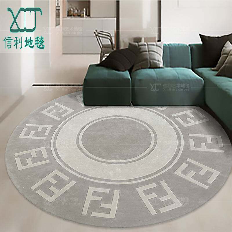 轻奢进口羊毛圆形地毯简约客厅卧室床尾衣帽间加丝牛双F 手工立体