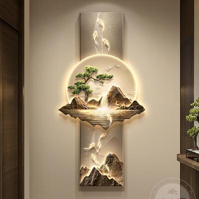 鱼尽新图式玄关装饰画轻奢大气F98M87MT山中水走廊头挂画入户门客