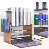 4家庭公办网状书收纳器木桌制书桌办公文件文件层收纳器桌面收纳