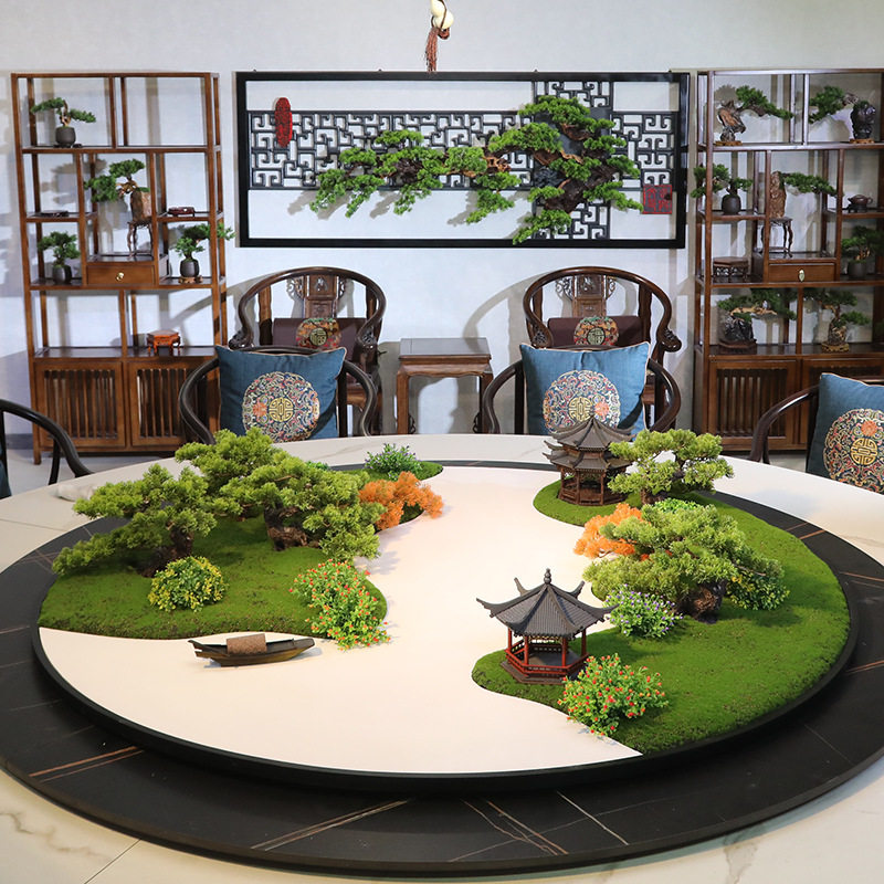 六珈酒店大圆桌中间转盘摆花餐桌摆件中式桌花创意桌芯围裙桌景摆