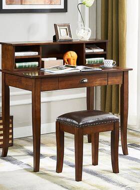 美式全木电脑书中桌书F758HT6M架合组家用新式实学生写字台书柜一