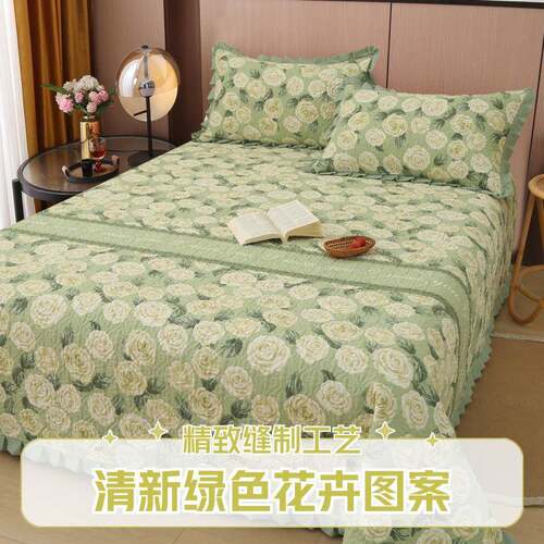 厚防滑床盖dSafmCfa四季通加用绗缝水洗夹棉韩式花边双面床单单件