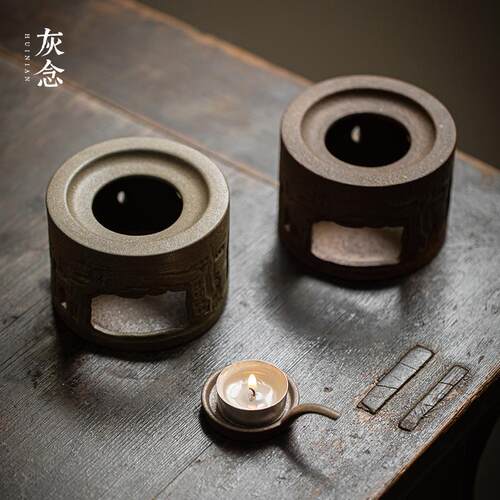 围炉煮茶炉陶子石窟烛炉复古粗陶RJE蜡壶温茶炉家用瓷加热茶底座