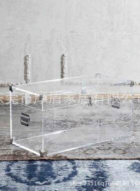 简高约现代示透师NVM亚克力茶几设计创意翻盖带锁收纳箱金属风展