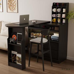 实木隔吧台家用小户型客IME厅断岩板伸缩岛餐边台柜阳一体台休闲