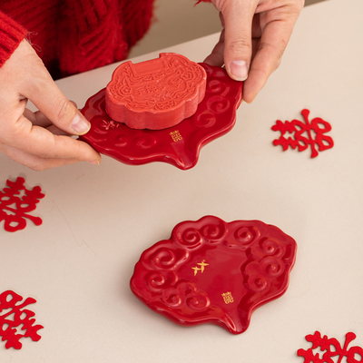 唐呈结婚香皂盒红色陶瓷沥水家用一对速干陪嫁肥皂盒婚庆用品大全