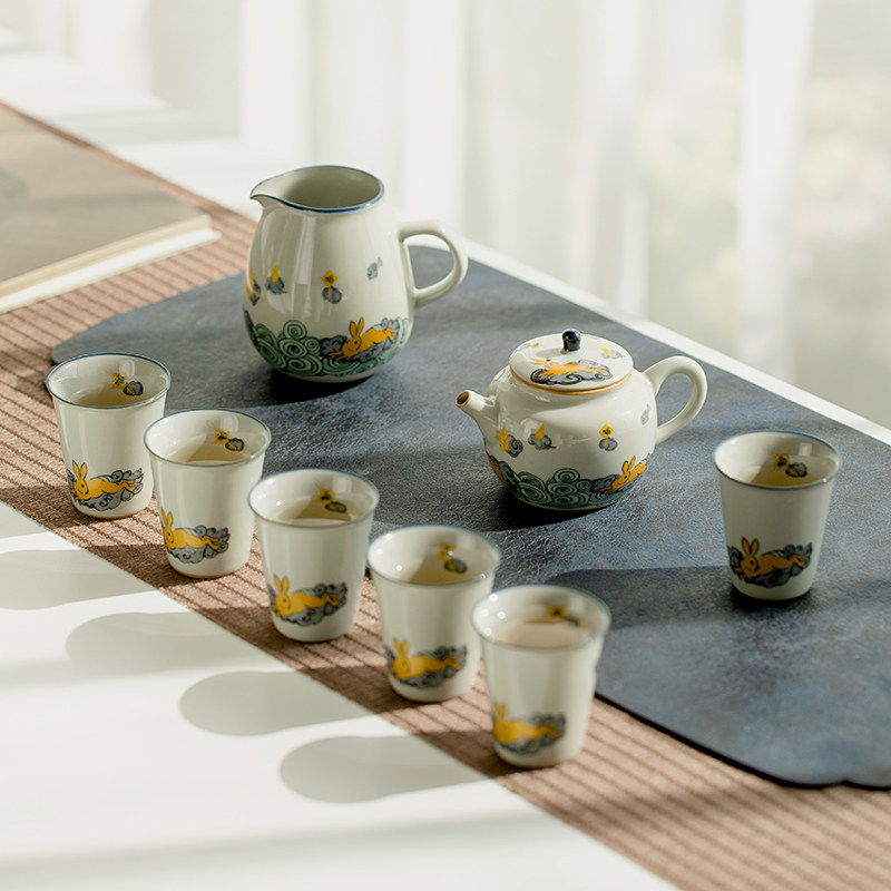 拓土金兔报喜功夫茶具套装陶瓷茶壶盖碗茶杯茶具一套家用茶器礼盒