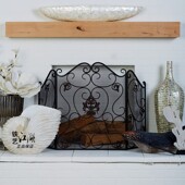 艺术装 客厅壁炉屏风落地三折家用火炉围栏镂空带网防火 饰隔断欧式