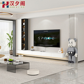 法式 客厅家用书柜电视柜一体组合墙柜悬空柜 奶油风电视柜悬挂式