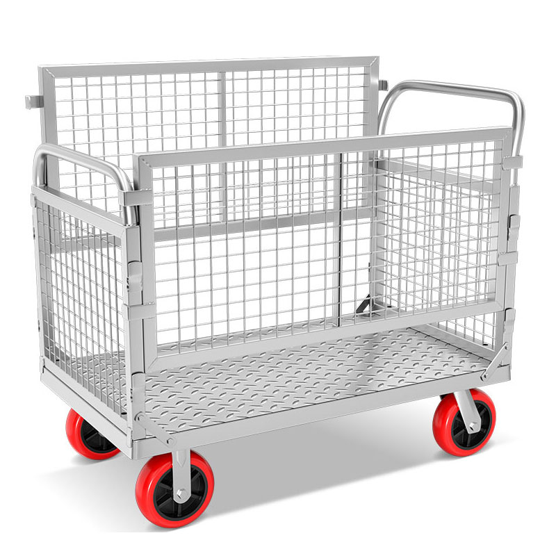 全折叠围栏网格物流拉货车平板车仓库搬运手推车超市拣货车摆摊车