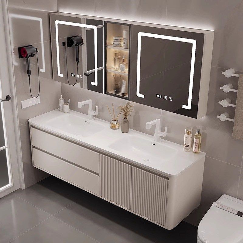 橡木可丽耐一体盆浴室柜组合奶油风洗脸盆柜卫生间洗漱台洗手池柜