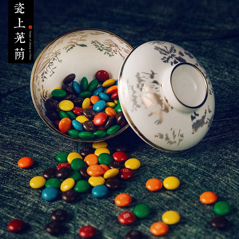 瓷上茪荫创意个性描金边盖碗组合糕点甜品小号3寸食盅骨瓷碗