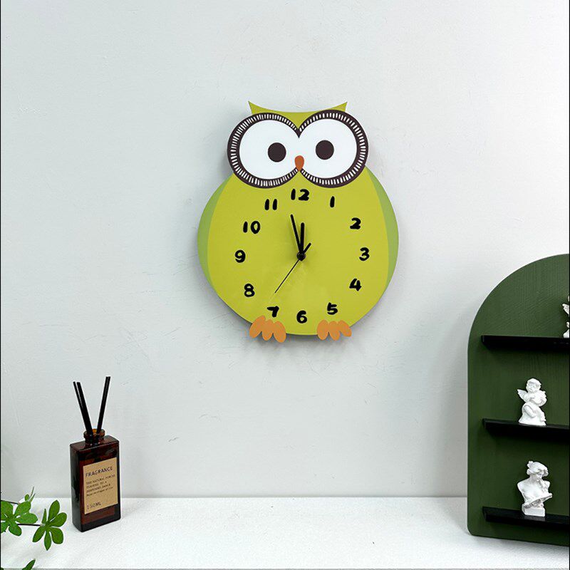 简约现代猫头鹰卡通创意装饰挂墙钟表幼儿园儿童静音个性时钟挂钟